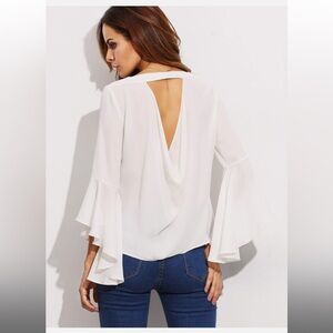 Zara Flowing Bell Sleeve Blouse With Draped Open Back Size S